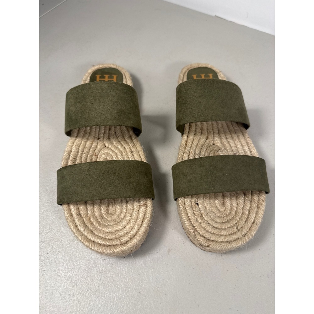 Haute Hippie Style Olive Green Two Strap Espadrille Slide Sandals Women Sz 9 m
